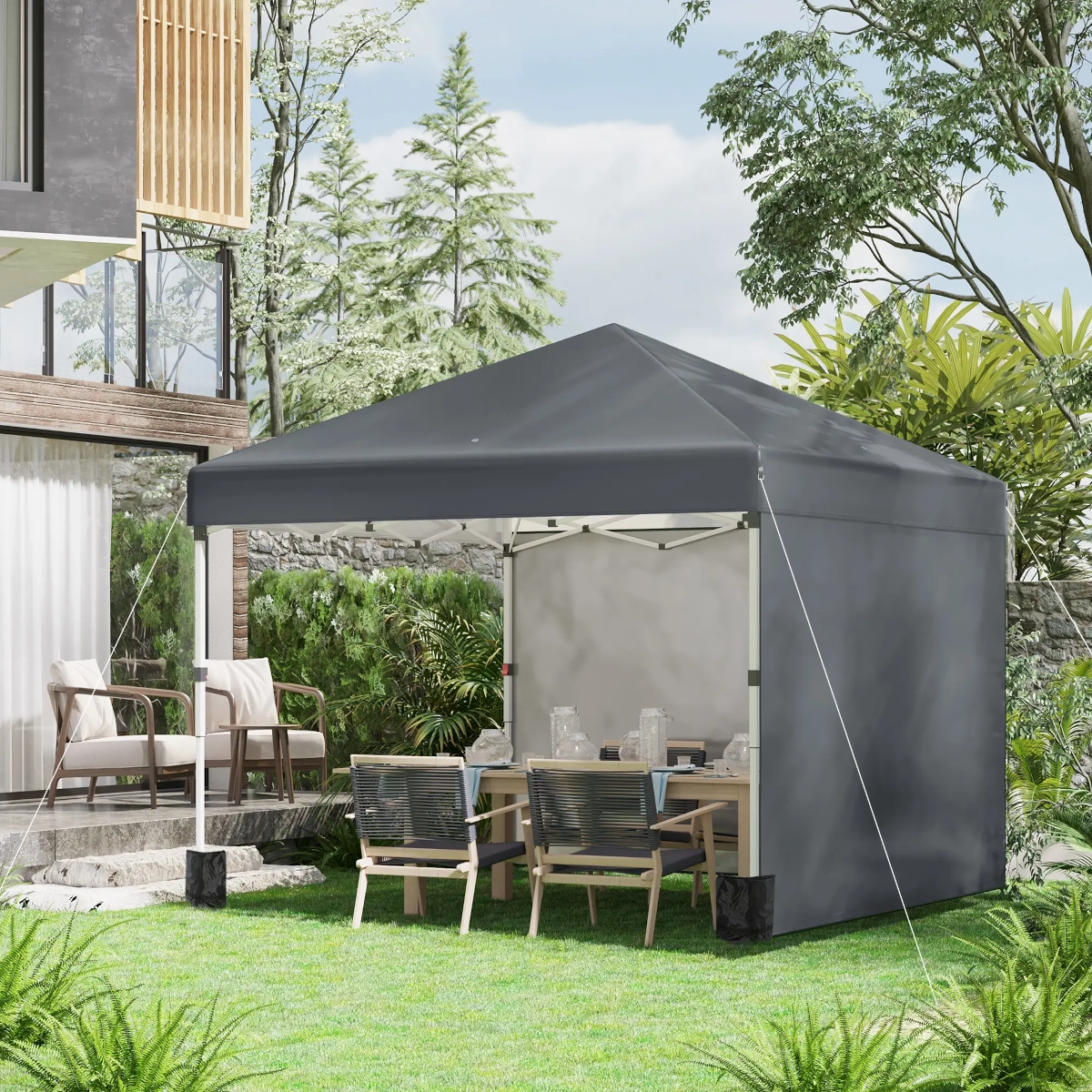 Outsunny Tonnelle barnum de jardin pop-up pliant réglable en hauteur protection UV 30+ 2 parois latérales sac de transport inclus